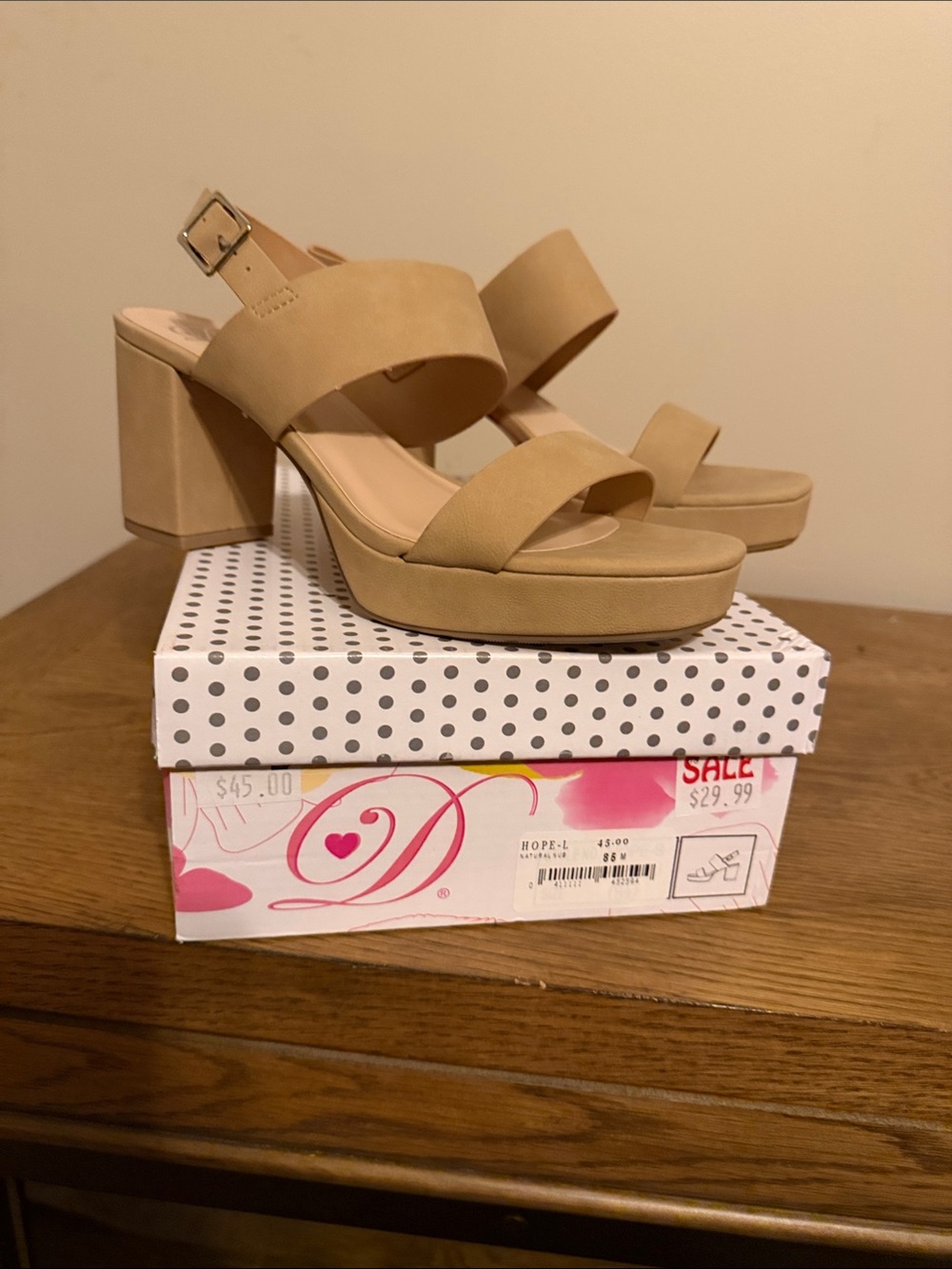 Delicious Neutral Tan Block Heel Sandals